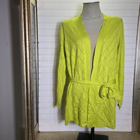 Lane Bryant Sweaters - Lane Bryant Belted Cardigan Sweater 14/16 Neon Green Acrylic NWT $59.95